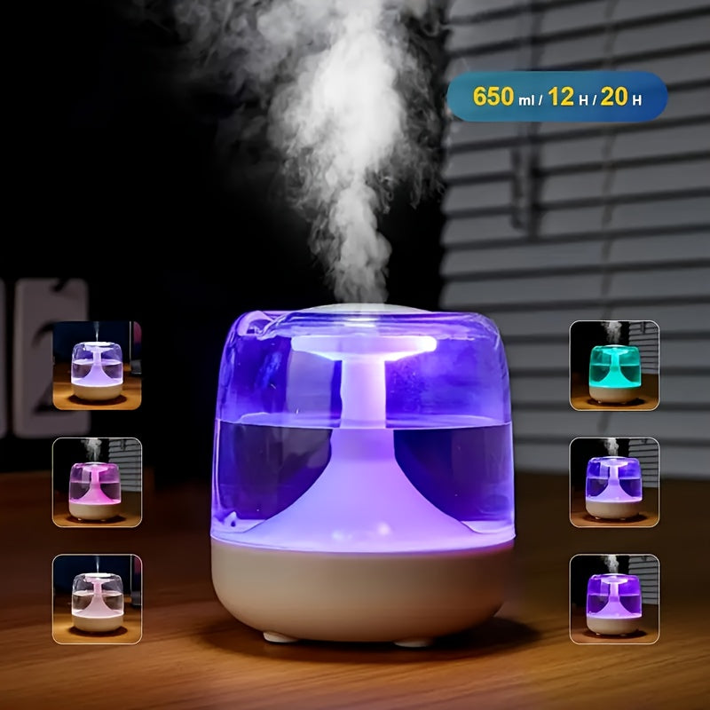 USB給電 加湿器（3色展開）— 7色ナイトライト／超静音26dB／2つのミストモード／水位可視ウィンドウ／最長24時間稼働