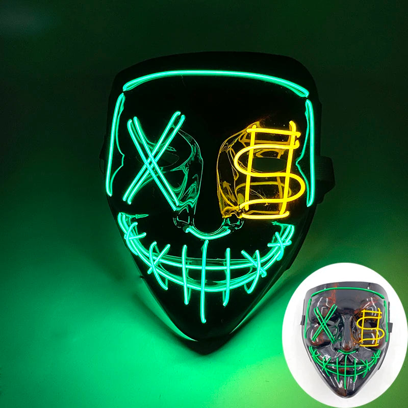 発光LEDパージフェイスマスク／光るマスク ハロウィン コスチューム小道具 ネオンライトアップ マスク コスプレ 装飾
