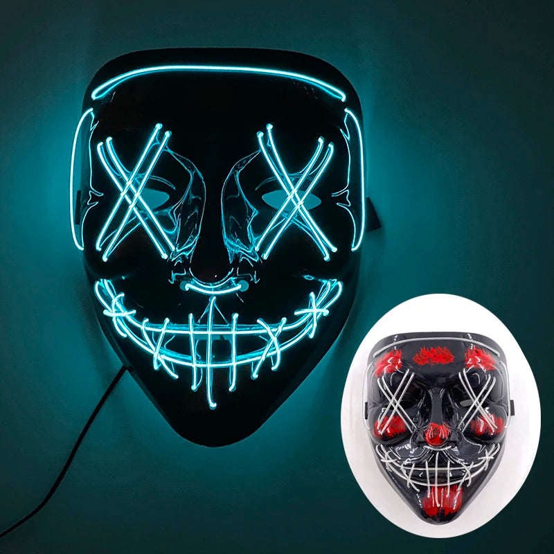 ハロウィン 光るマスク フルフェイス LED ネオン マシュマロ マスク ヘッドギア 発光 DJ 音楽フェス 小道具 コスプレ レイブ パーティー マスク