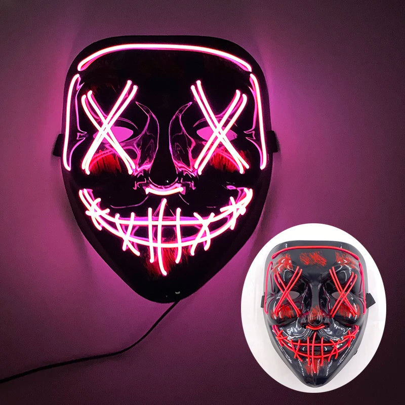 ハロウィン 光るマスク フルフェイス LED ネオン マシュマロ マスク ヘッドギア 発光 DJ 音楽フェス 小道具 コスプレ レイブ パーティー マスク