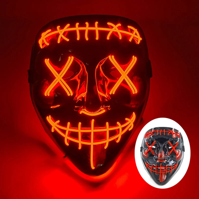発光LEDパージフェイスマスク／光るマスク ハロウィン コスチューム小道具 ネオンライトアップ マスク コスプレ 装飾