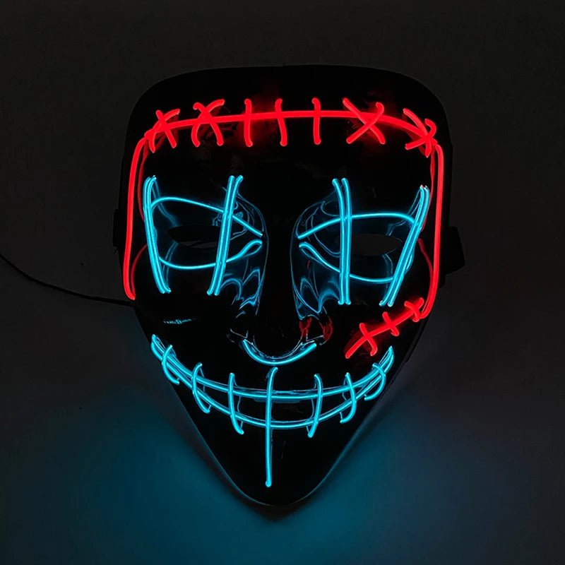 発光LEDパージフェイスマスク／光るマスク ハロウィン コスチューム小道具 ネオンライトアップ マスク コスプレ 装飾