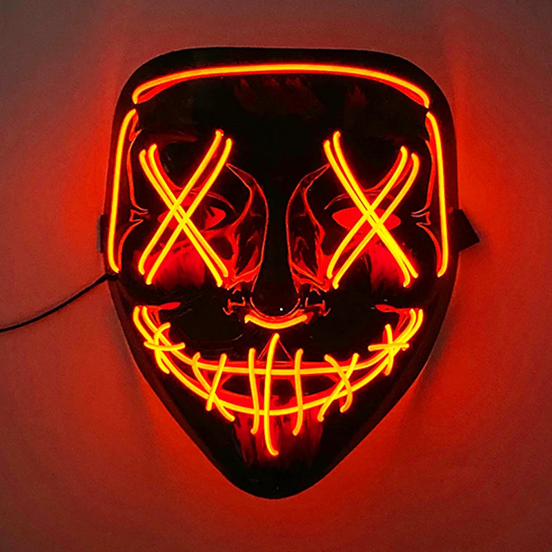 ハロウィン 光るマスク フルフェイス LED ネオン マシュマロ マスク ヘッドギア 発光 DJ 音楽フェス 小道具 コスプレ レイブ パーティー マスク