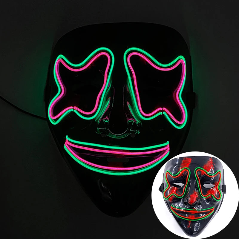 発光LEDパージフェイスマスク／光るマスク ハロウィン コスチューム小道具 ネオンライトアップ マスク コスプレ 装飾