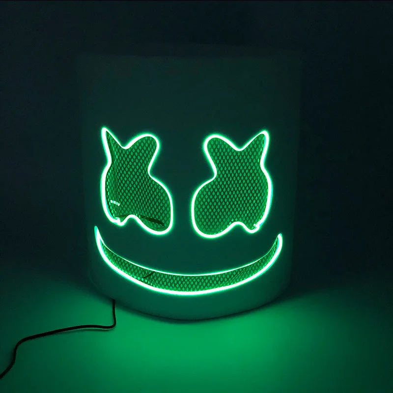 ハロウィン 光るマスク フルフェイス LED ネオン マシュマロ マスク ヘッドギア 発光 DJ 音楽フェス 小道具 コスプレ レイブ パーティー マスク