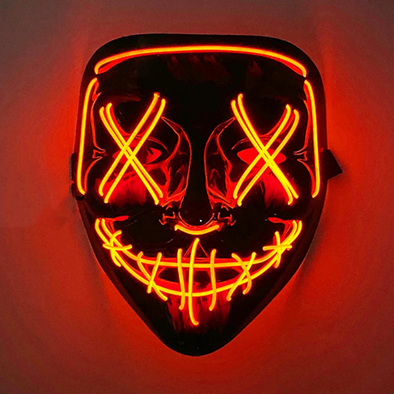 発光LEDパージフェイスマスク／光るマスク ハロウィン コスチューム小道具 ネオンライトアップ マスク コスプレ 装飾