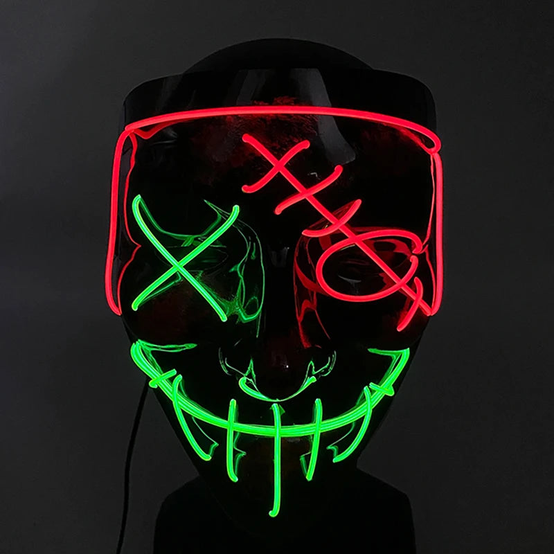 発光LEDパージフェイスマスク／光るマスク ハロウィン コスチューム小道具 ネオンライトアップ マスク コスプレ 装飾