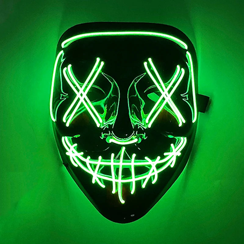 発光LEDパージフェイスマスク／光るマスク ハロウィン コスチューム小道具 ネオンライトアップ マスク コスプレ 装飾