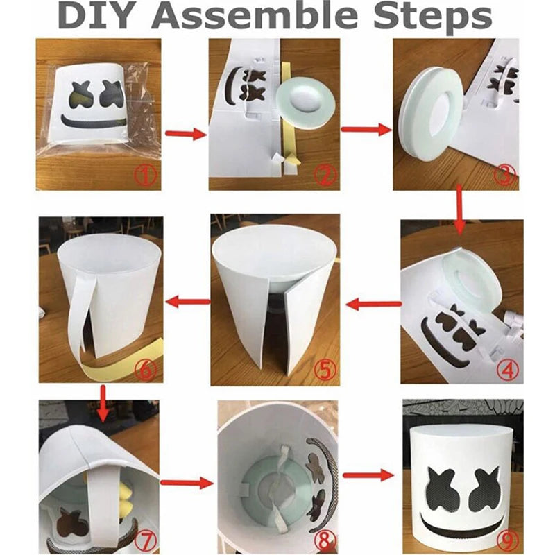 ハロウィン 光るマスク フルフェイス LED ネオン マシュマロ マスク ヘッドギア 発光 DJ 音楽フェス 小道具 コスプレ レイブ パーティー マスク