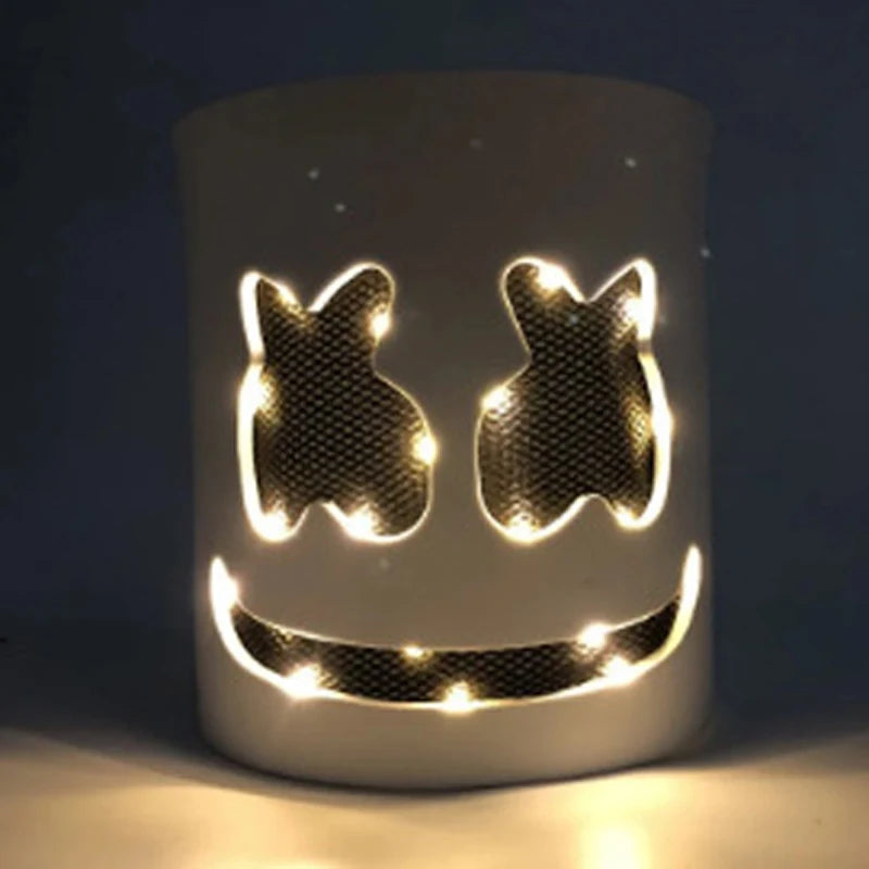 ハロウィン 光るマスク フルフェイス LED ネオン マシュマロ マスク ヘッドギア 発光 DJ 音楽フェス 小道具 コスプレ レイブ パーティー マスク