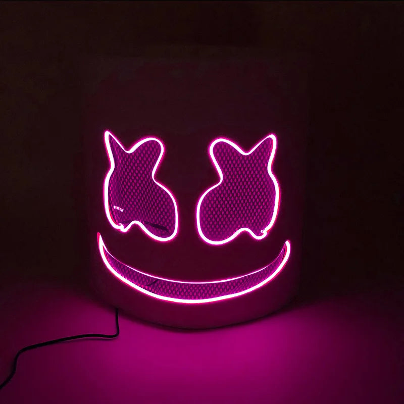 ハロウィン 光るマスク フルフェイス LED ネオン マシュマロ マスク ヘッドギア 発光 DJ 音楽フェス 小道具 コスプレ レイブ パーティー マスク