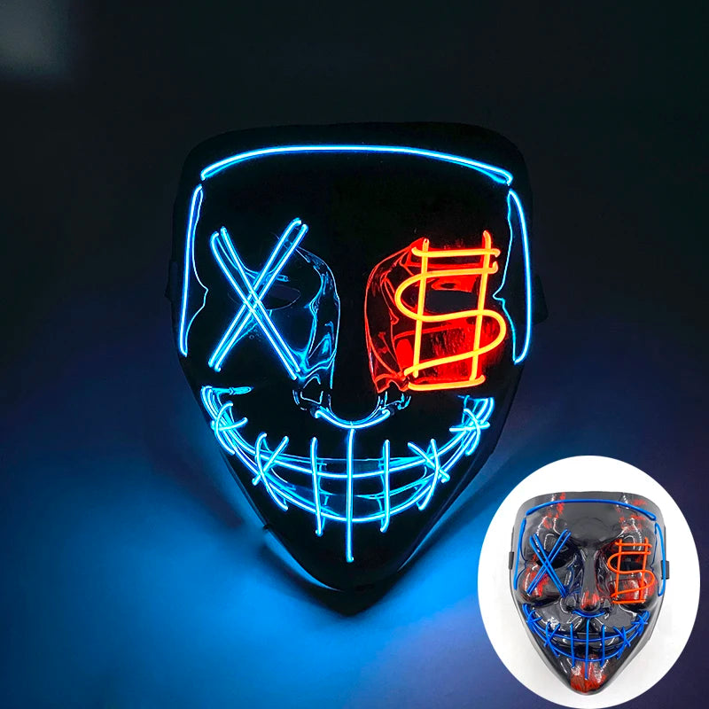 発光LEDパージフェイスマスク／光るマスク ハロウィン コスチューム小道具 ネオンライトアップ マスク コスプレ 装飾