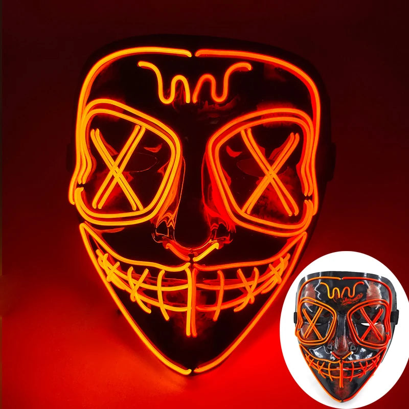 発光LEDパージフェイスマスク／光るマスク ハロウィン コスチューム小道具 ネオンライトアップ マスク コスプレ 装飾