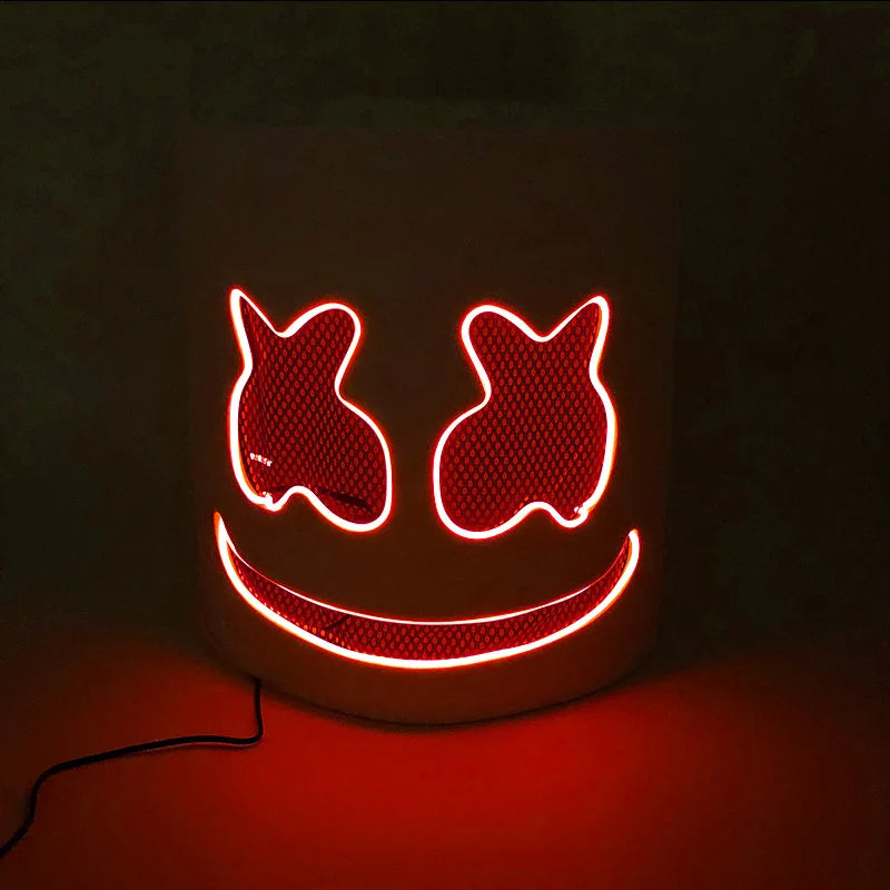 ハロウィン 光るマスク フルフェイス LED ネオン マシュマロ マスク ヘッドギア 発光 DJ 音楽フェス 小道具 コスプレ レイブ パーティー マスク