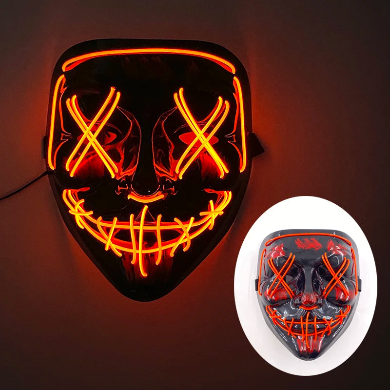 ハロウィン 光るマスク フルフェイス LED ネオン マシュマロ マスク ヘッドギア 発光 DJ 音楽フェス 小道具 コスプレ レイブ パーティー マスク