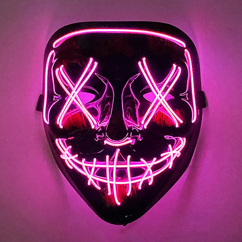 発光LEDパージフェイスマスク／光るマスク ハロウィン コスチューム小道具 ネオンライトアップ マスク コスプレ 装飾