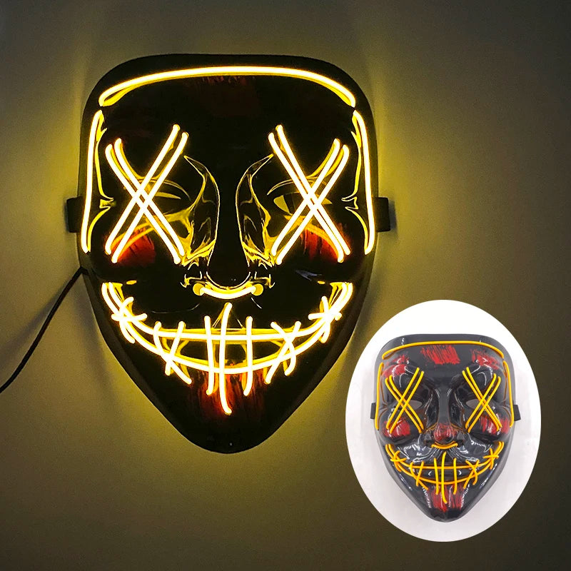 ハロウィン 光るマスク フルフェイス LED ネオン マシュマロ マスク ヘッドギア 発光 DJ 音楽フェス 小道具 コスプレ レイブ パーティー マスク