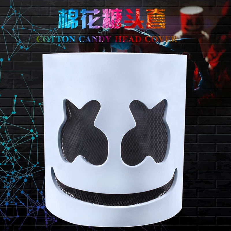 ハロウィン 光るマスク フルフェイス LED ネオン マシュマロ マスク ヘッドギア 発光 DJ 音楽フェス 小道具 コスプレ レイブ パーティー マスク