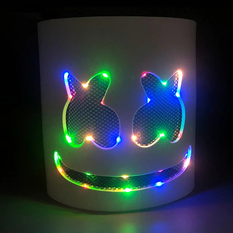 ハロウィン 光るマスク フルフェイス LED ネオン マシュマロ マスク ヘッドギア 発光 DJ 音楽フェス 小道具 コスプレ レイブ パーティー マスク