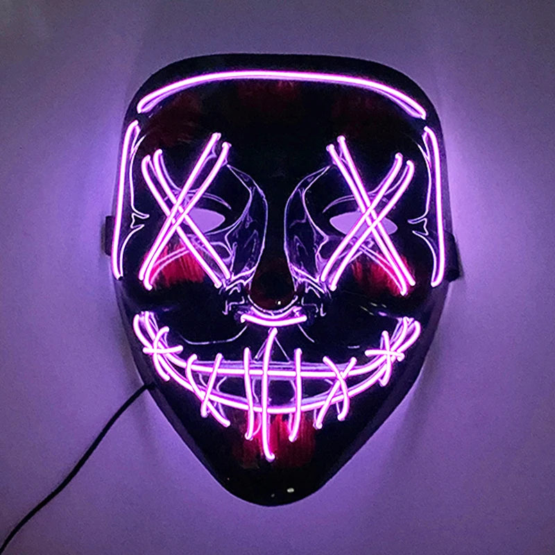 ハロウィン 光るマスク フルフェイス LED ネオン マシュマロ マスク ヘッドギア 発光 DJ 音楽フェス 小道具 コスプレ レイブ パーティー マスク