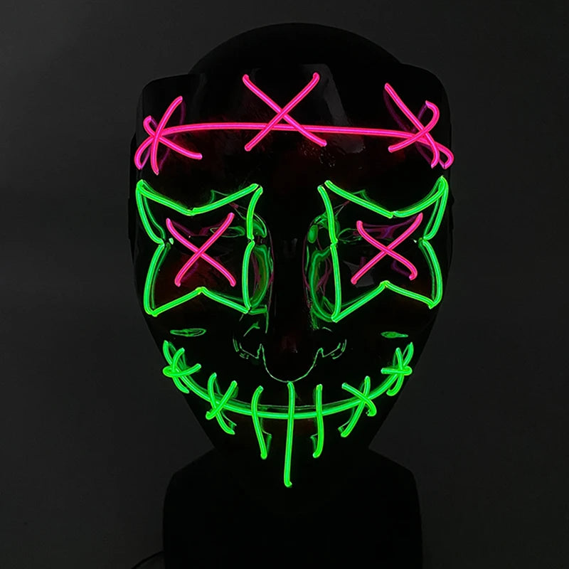 発光LEDパージフェイスマスク／光るマスク ハロウィン コスチューム小道具 ネオンライトアップ マスク コスプレ 装飾