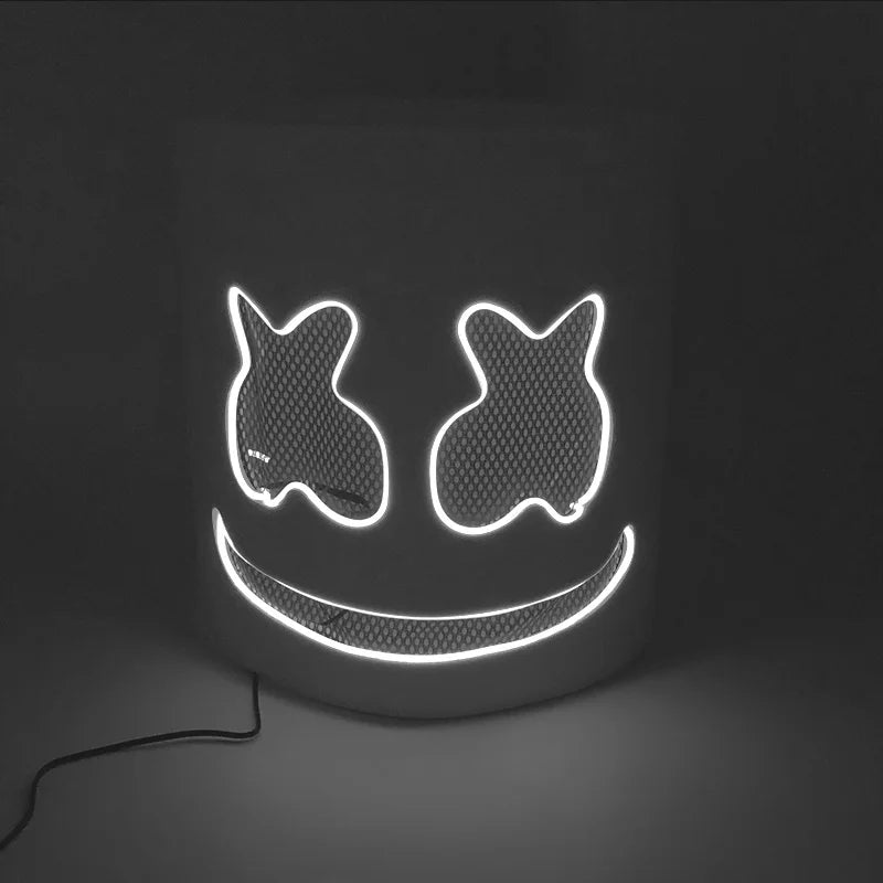 ハロウィン 光るマスク フルフェイス LED ネオン マシュマロ マスク ヘッドギア 発光 DJ 音楽フェス 小道具 コスプレ レイブ パーティー マスク