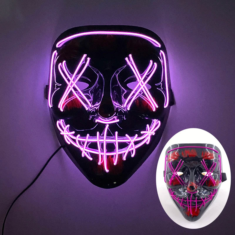 ハロウィン 光るマスク フルフェイス LED ネオン マシュマロ マスク ヘッドギア 発光 DJ 音楽フェス 小道具 コスプレ レイブ パーティー マスク