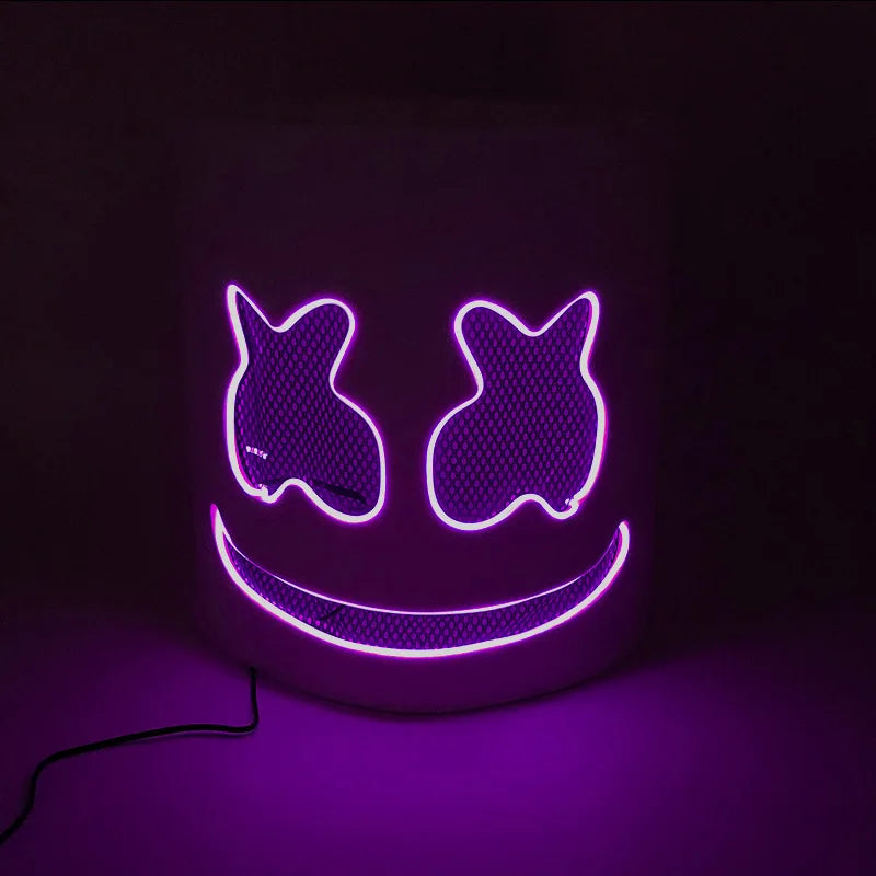 ハロウィン 光るマスク フルフェイス LED ネオン マシュマロ マスク ヘッドギア 発光 DJ 音楽フェス 小道具 コスプレ レイブ パーティー マスク