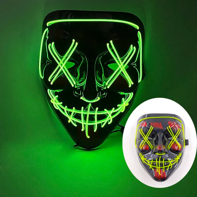 ハロウィン 光るマスク フルフェイス LED ネオン マシュマロ マスク ヘッドギア 発光 DJ 音楽フェス 小道具 コスプレ レイブ パーティー マスク