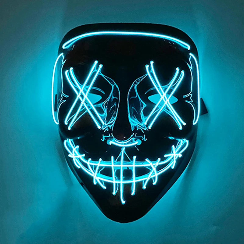 発光LEDパージフェイスマスク／光るマスク ハロウィン コスチューム小道具 ネオンライトアップ マスク コスプレ 装飾