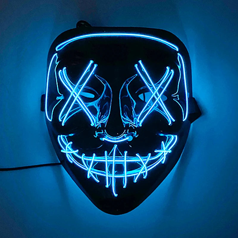 ハロウィン 光るマスク フルフェイス LED ネオン マシュマロ マスク ヘッドギア 発光 DJ 音楽フェス 小道具 コスプレ レイブ パーティー マスク