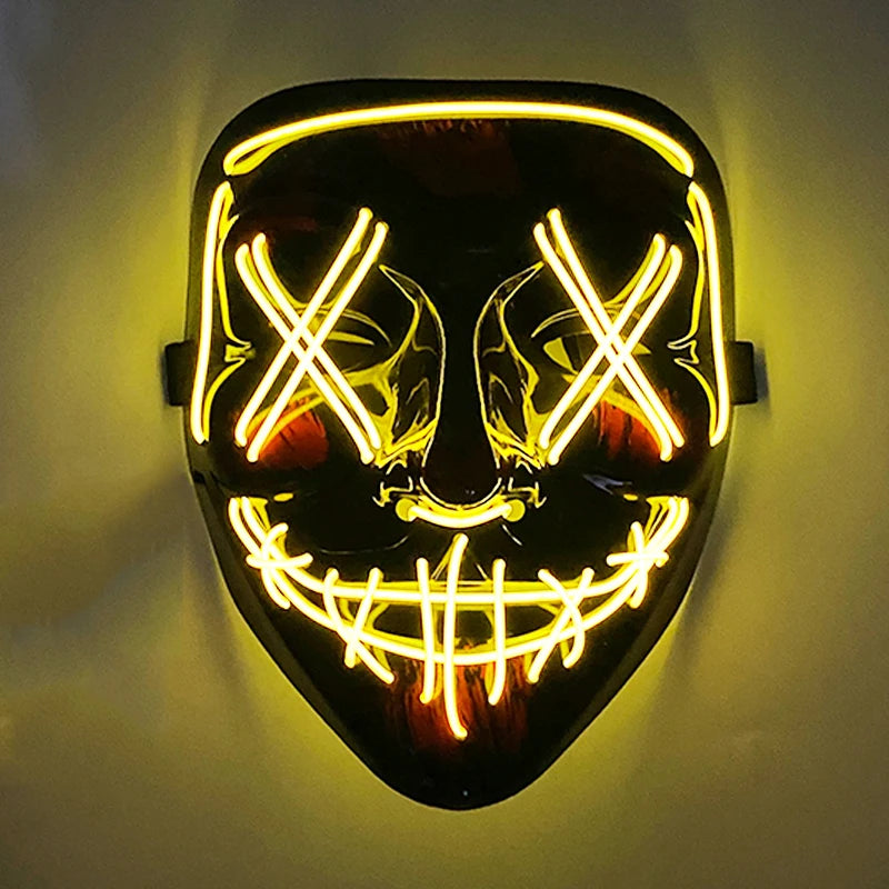 発光LEDパージフェイスマスク／光るマスク ハロウィン コスチューム小道具 ネオンライトアップ マスク コスプレ 装飾