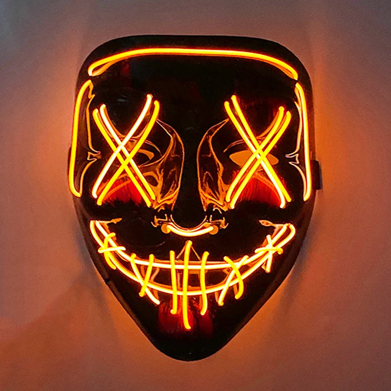 発光LEDパージフェイスマスク／光るマスク ハロウィン コスチューム小道具 ネオンライトアップ マスク コスプレ 装飾