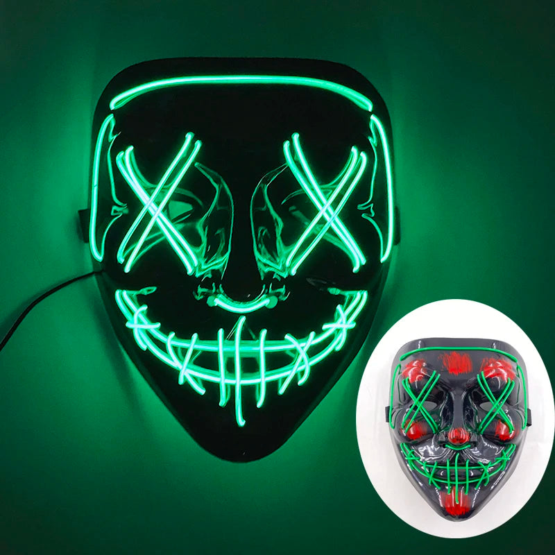 ハロウィン 光るマスク フルフェイス LED ネオン マシュマロ マスク ヘッドギア 発光 DJ 音楽フェス 小道具 コスプレ レイブ パーティー マスク