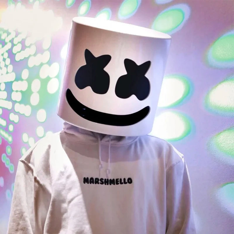 ハロウィン 光るマスク フルフェイス LED ネオン マシュマロ マスク ヘッドギア 発光 DJ 音楽フェス 小道具 コスプレ レイブ パーティー マスク