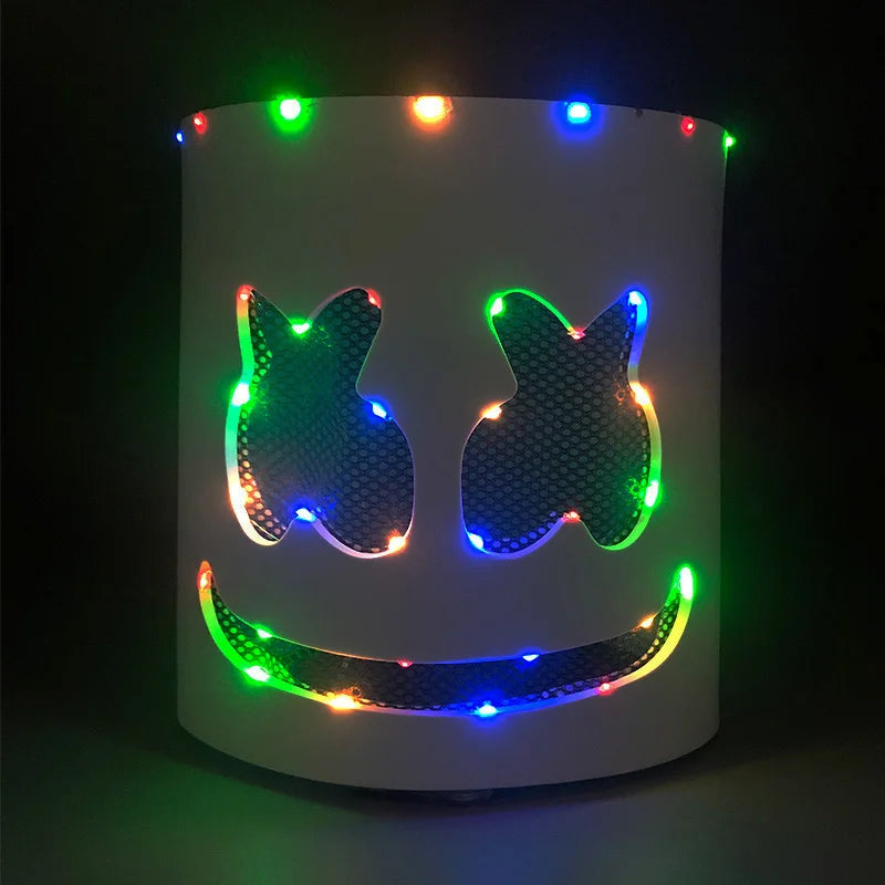 ハロウィン 光るマスク フルフェイス LED ネオン マシュマロ マスク ヘッドギア 発光 DJ 音楽フェス 小道具 コスプレ レイブ パーティー マスク