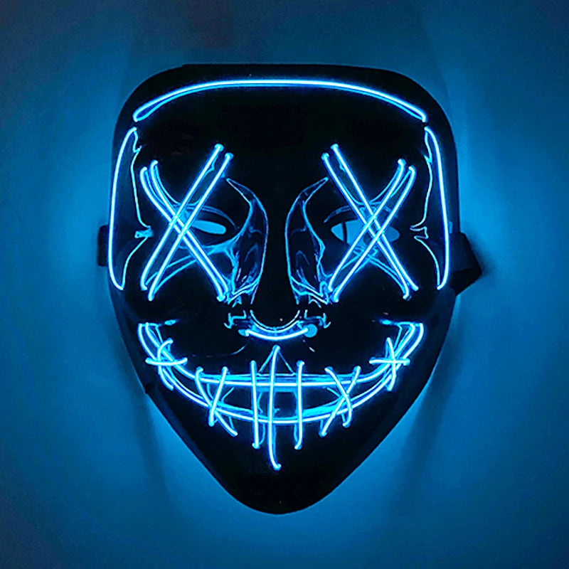 発光LEDパージフェイスマスク／光るマスク ハロウィン コスチューム小道具 ネオンライトアップ マスク コスプレ 装飾