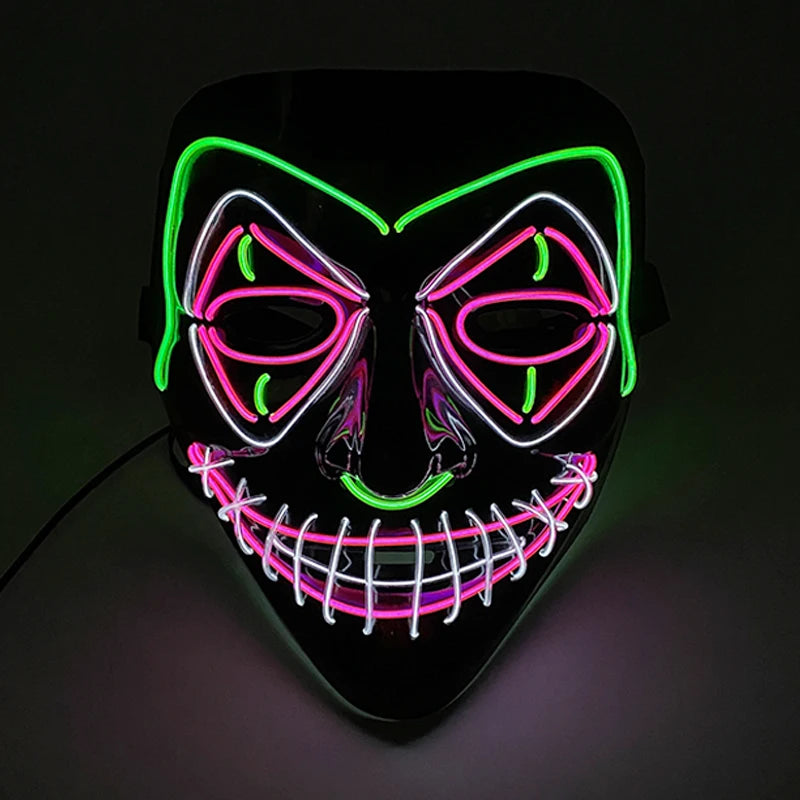発光LEDパージフェイスマスク／光るマスク ハロウィン コスチューム小道具 ネオンライトアップ マスク コスプレ 装飾