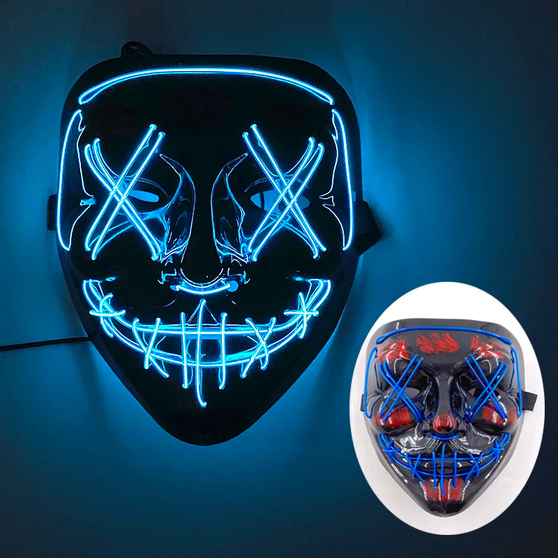 ハロウィン 光るマスク フルフェイス LED ネオン マシュマロ マスク ヘッドギア 発光 DJ 音楽フェス 小道具 コスプレ レイブ パーティー マスク