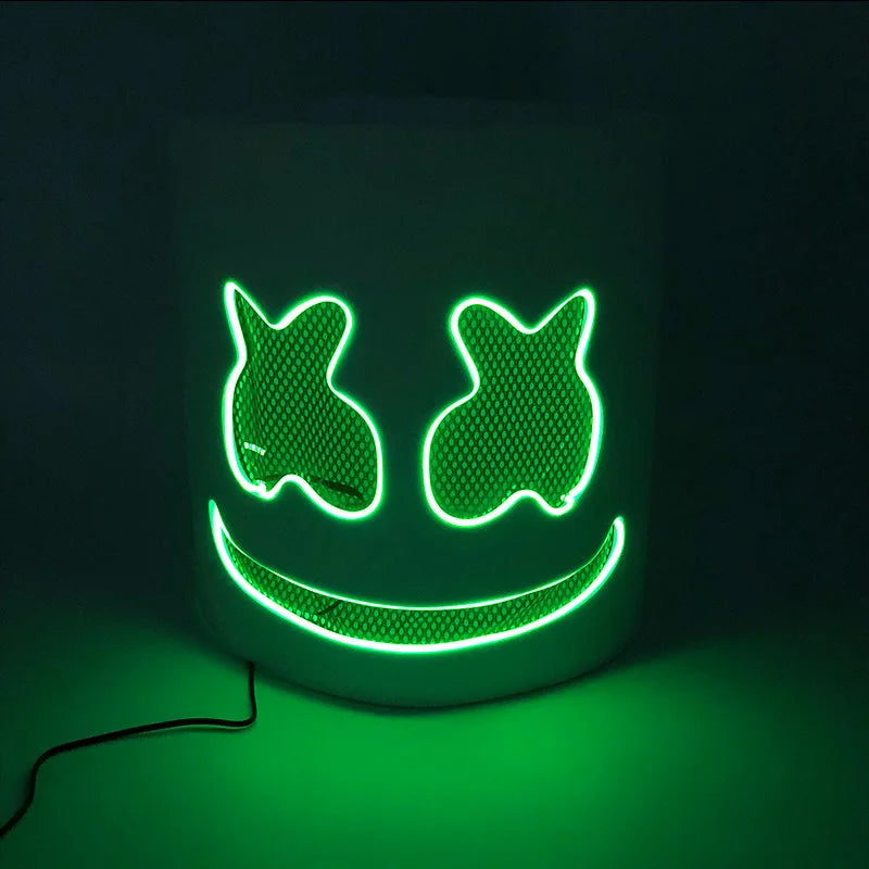 ハロウィン 光るマスク フルフェイス LED ネオン マシュマロ マスク ヘッドギア 発光 DJ 音楽フェス 小道具 コスプレ レイブ パーティー マスク
