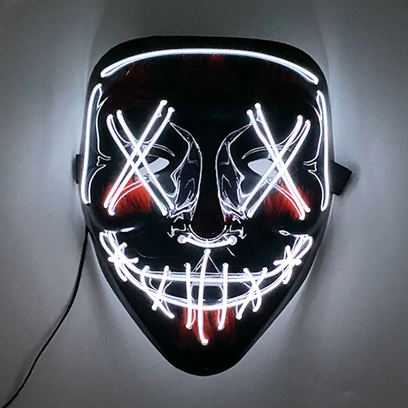 ハロウィン 光るマスク フルフェイス LED ネオン マシュマロ マスク ヘッドギア 発光 DJ 音楽フェス 小道具 コスプレ レイブ パーティー マスク