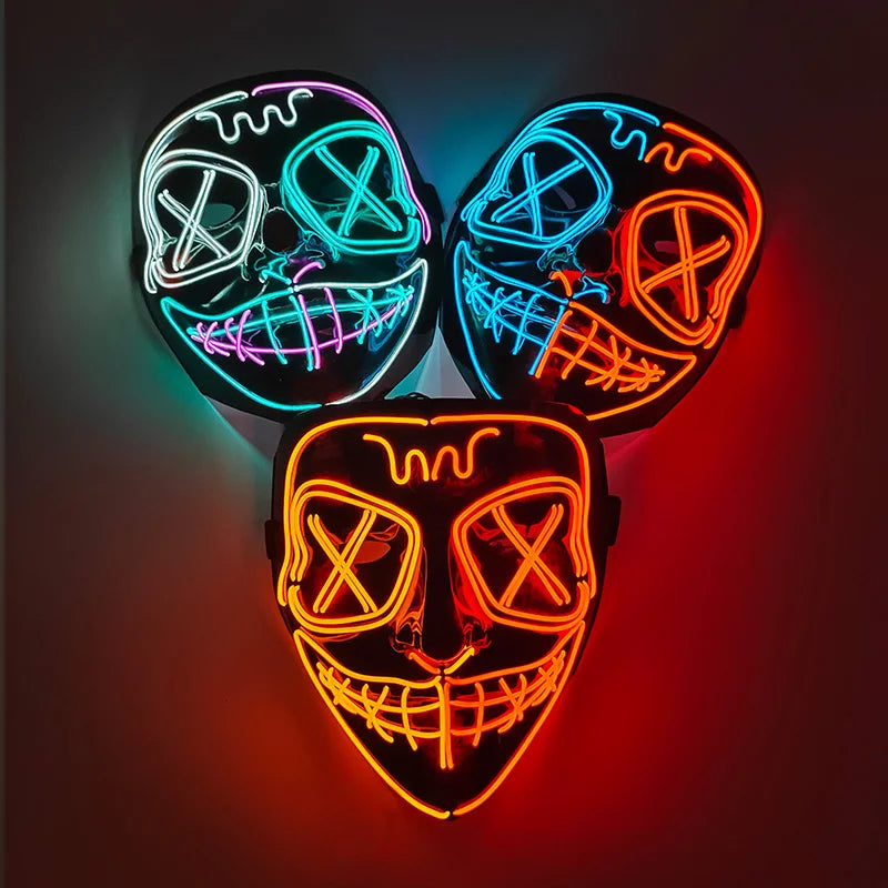 発光LEDパージフェイスマスク／光るマスク ハロウィン コスチューム小道具 ネオンライトアップ マスク コスプレ 装飾