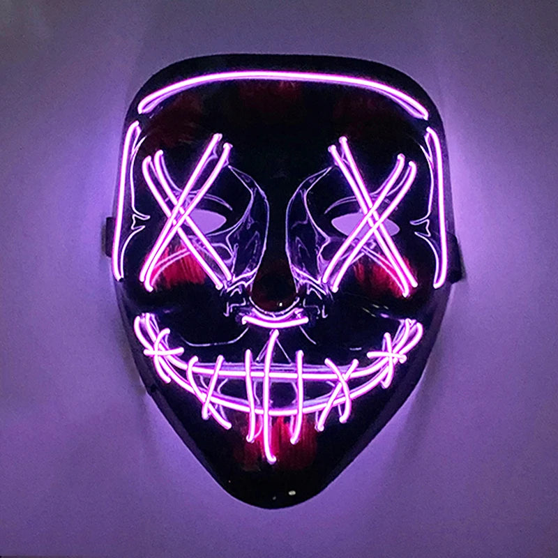 発光LEDパージフェイスマスク／光るマスク ハロウィン コスチューム小道具 ネオンライトアップ マスク コスプレ 装飾