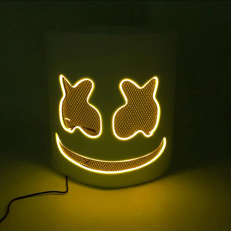 ハロウィン 光るマスク フルフェイス LED ネオン マシュマロ マスク ヘッドギア 発光 DJ 音楽フェス 小道具 コスプレ レイブ パーティー マスク