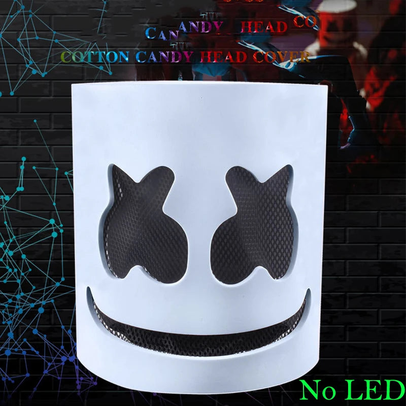 ハロウィン 光るマスク フルフェイス LED ネオン マシュマロ マスク ヘッドギア 発光 DJ 音楽フェス 小道具 コスプレ レイブ パーティー マスク
