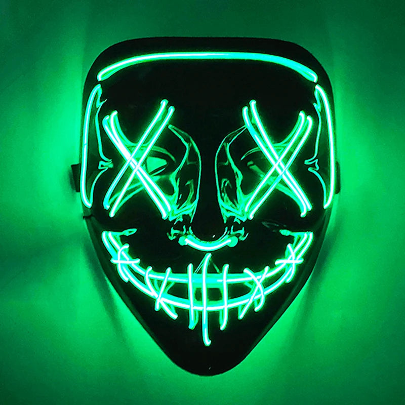 発光LEDパージフェイスマスク／光るマスク ハロウィン コスチューム小道具 ネオンライトアップ マスク コスプレ 装飾
