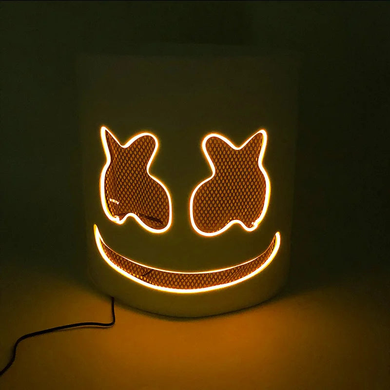 ハロウィン 光るマスク フルフェイス LED ネオン マシュマロ マスク ヘッドギア 発光 DJ 音楽フェス 小道具 コスプレ レイブ パーティー マスク