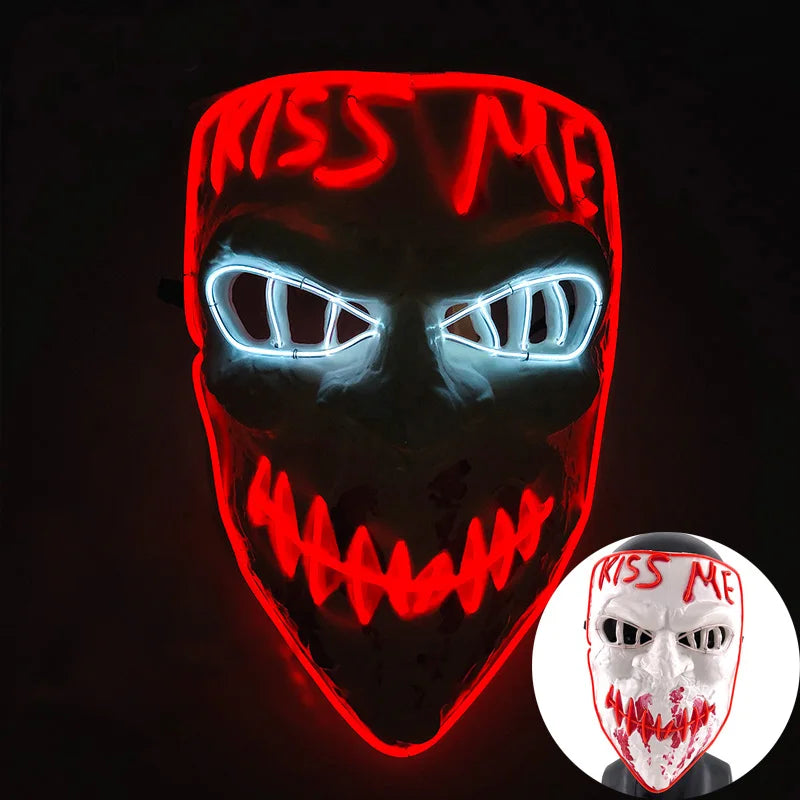 発光LEDパージフェイスマスク／光るマスク ハロウィン コスチューム小道具 ネオンライトアップ マスク コスプレ 装飾