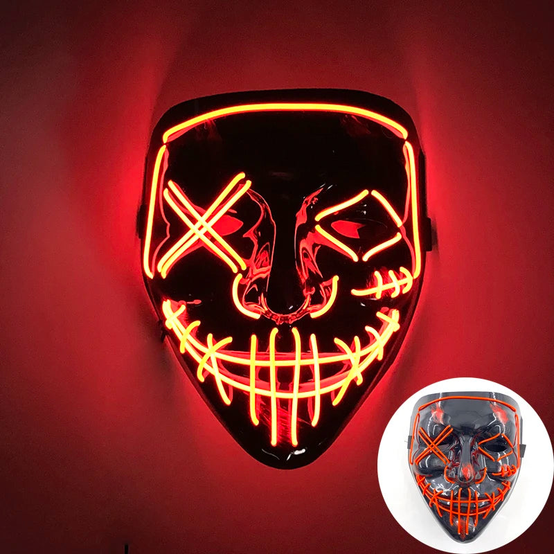 発光LEDパージフェイスマスク／光るマスク ハロウィン コスチューム小道具 ネオンライトアップ マスク コスプレ 装飾