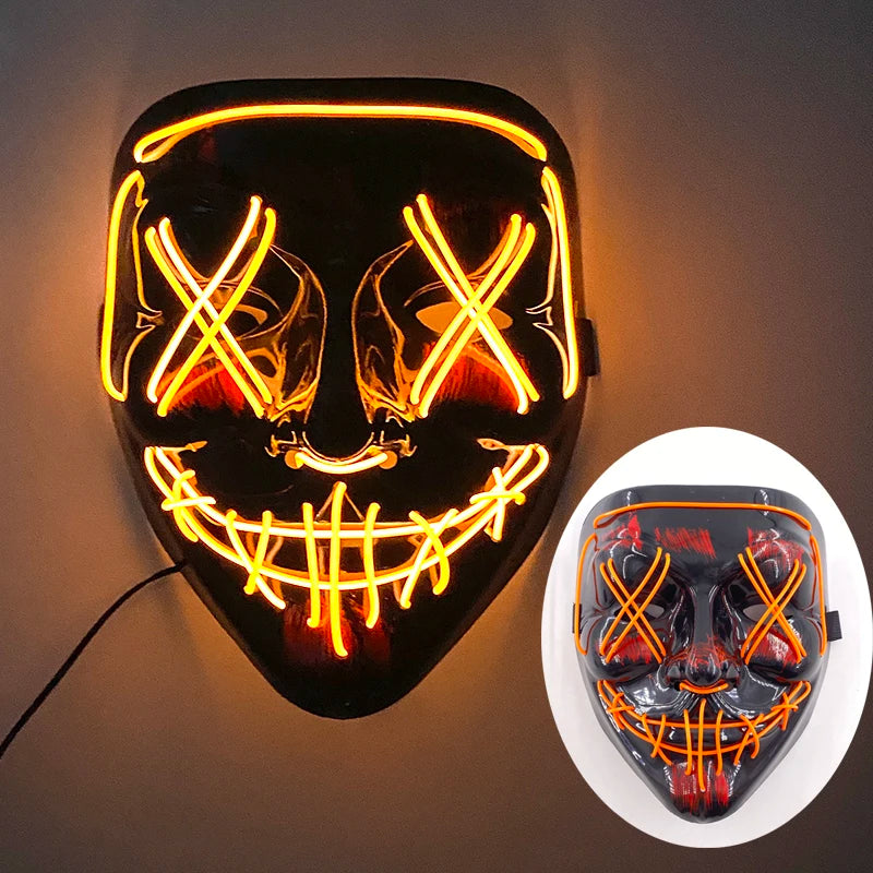 ハロウィン 光るマスク フルフェイス LED ネオン マシュマロ マスク ヘッドギア 発光 DJ 音楽フェス 小道具 コスプレ レイブ パーティー マスク